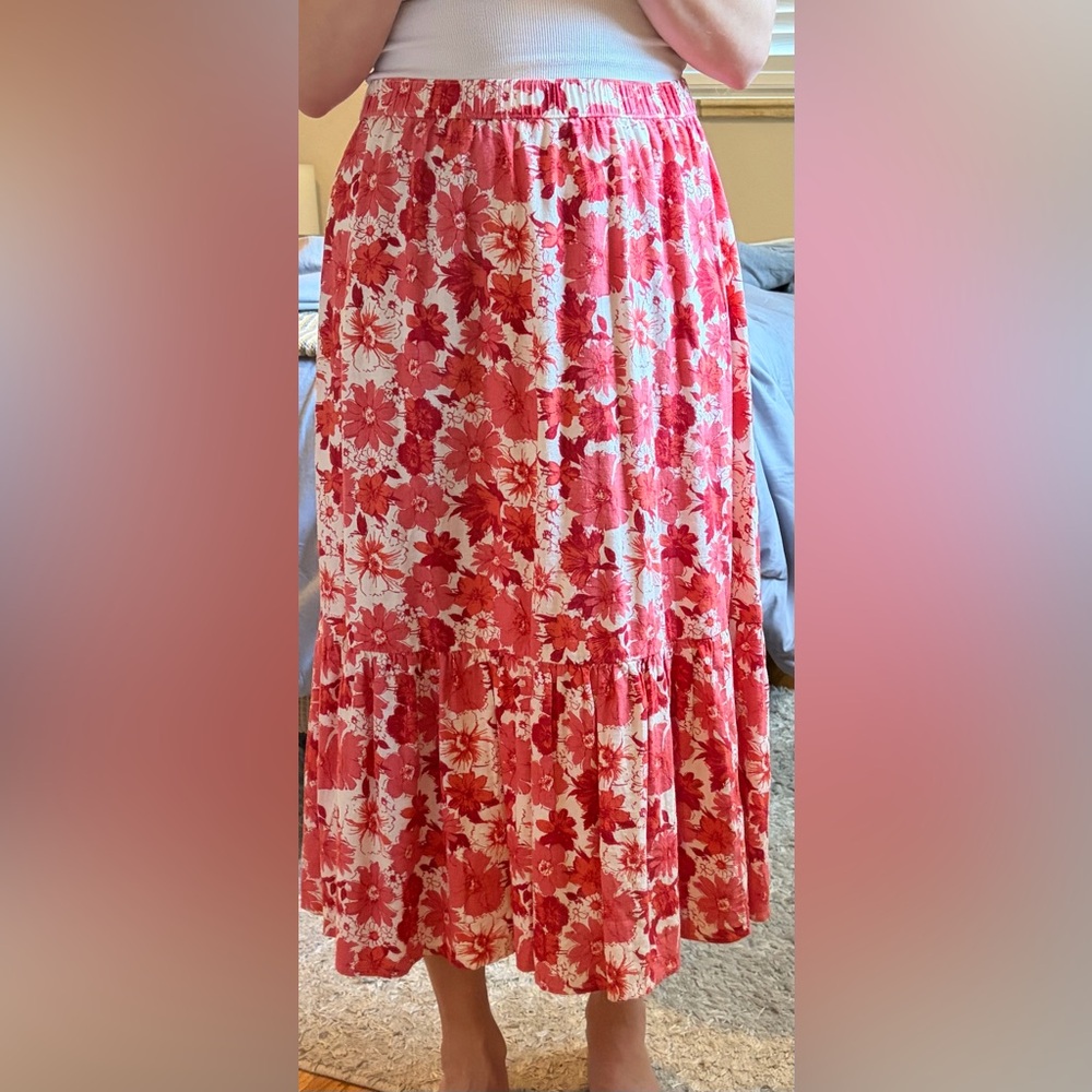 Lucky Brand Floral Red and White Women's Maxi Skirt
